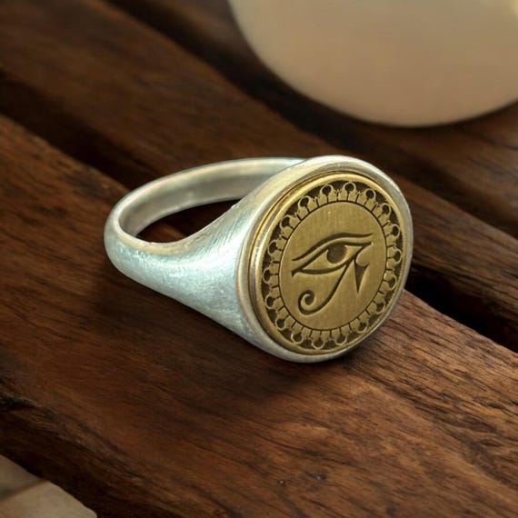 Eye of Horus Ring, Ancient Egypt Ankh Signet Ring, Ra Udjat Pinky 