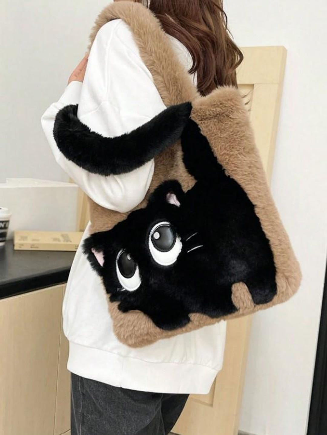 Plush Cat Shoulder Bag: Cartoon Colorblock Tote, Crossbody Bag - Etsy