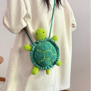 Sac à bandoulière et porte-monnaie tricotés en forme de tortue colorée en dessin animé