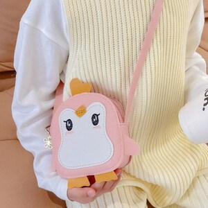 Bolso bandolera de piel sintética con dibujos de pingüinos para niñas y niños, bonito y suave, con dibujos de animales