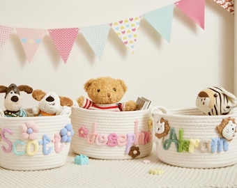 Gepersonaliseerde babyshowermand, aangepaste mand met naam babymeisje en jongen, opberger voor baby, mand van katoenen touw, cadeau decor babykamer, cadeau pasgeborene, cadeau pasgeboren