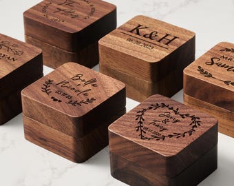 Personalized Walnut Wood Wedding Ring Box Gift For Her,Custom Engraved Wooden Ring Holder For Engagement Gift,Ideal Anniversary Gift For Him