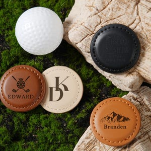Custom Leatherette Golf Ball Marker Gift for Husband,Personalized Groomsmen Golf Ball Marker Gift For Him,Engraved Golf Marker For Golfers