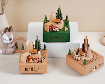 Carillon in legno personalizzato, carillon con nome inciso personalizzato per regali per bambini, regalo di compleanno personalizzato per lei, regali di Natale per la famiglia