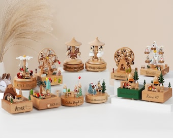 Carillon in legno personalizzato, regalo per bambini, regalo per baby shower, regalo di compleanno per bambini, regalo per neonati, carillon con nome inciso per regali di Natale