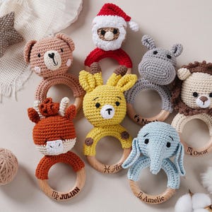 Personalized Rattle for Baby Shower, Name Engraving Baby Gift, Wooden Rattle Ring for Newborn Gift, Newborn Gift, Gift for Nephew Niece