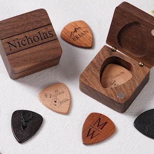 Aangepaste houten plectrumdoos, gepersonaliseerde plectrumdoos opbergkoffer, organisator houten plectrumhouder, muziekcadeau voor gitarist muzikant