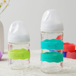 Personalisierte 2-4er-Pack Silikonflaschenetiketten, benutzerdefinierte Babyflaschenetiketten, handgefertigtes Schnabeltassenetikett