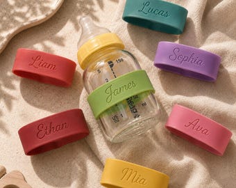 Custom Name Bottle Sleeve, Personalized Silicone Water Bottle Sleeve, Engraved Cup Band, Sports Bottle Accessory, Camp Gifts for Kids