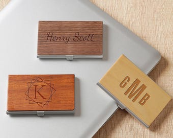 Custom Engraved Card Case, Personalized Gift for Boss or Coworker, Custom Card Case, Wooden Business Card Holder, Personalized Gift for Him