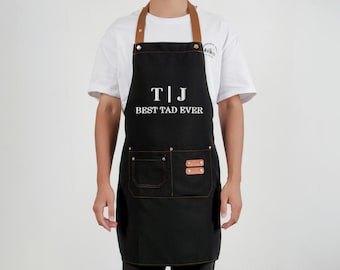 Custom Embroidered Apron with Your Text,Personalized Apron with Pockets,Handmade Cooking Apron with Name for Dad Gift,Custom Gardener Apron