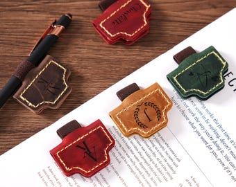 Engraved Leather Magnetic Bookmark with Pen Holder,Handmade Bookmark Gifts for Teachers,Gifts for Students,Gifts for Office Workers