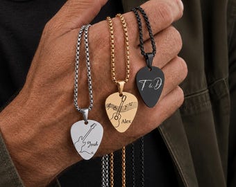 Personalized Guitar Player Gift, Engraved Guitar Pick Necklace, Custom Music Lover Gift, Birthday Christmas Gift for Him, Musician Gift