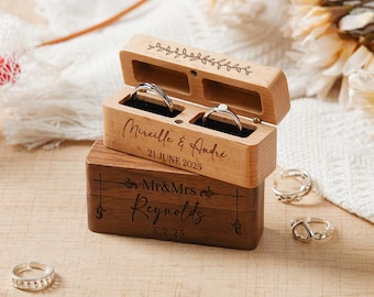 Handmade 2-Slot Wooden Ring Holder,Engraved Ring Bearer For Anniversary Gifts,Customized Ring Box For Wedding Gifts,Keepsake Gift For Women
