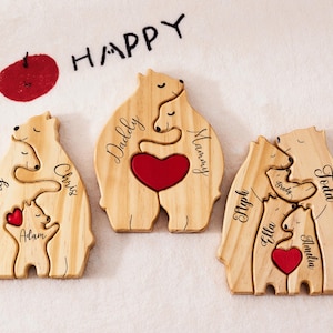 Personalised Family Name Puzzle,Wooden Bear Family Puzzle,Keepsake Gift For Parents,Animal family, Home décor,Gift For Children