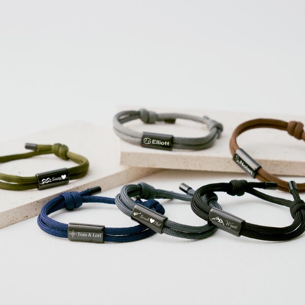 Engraved Bracelet Gift For Him,Personalized Bracelet With Name Engraved For Wedding Gift, Handmade Braided Rope Bracelet Gift For Couple