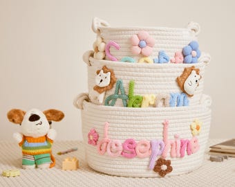 Gepersonaliseerde babyshowermand, aangepaste mand met naam babymeisje en jongen, opberger voor baby, mand van katoenen touw, cadeau decor babykamer, cadeau pasgeborene, cadeau pasgeboren