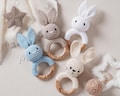 Personalized Rattle Bunny for Easter Gift,Name Engraving Baby Gift,Wooden Rattle Ring Gift for Her, Newborn Gift,Gift for Nephew Niece