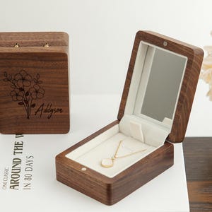 Personalized Jewelry Box Gift For Mother's Day,Engraved Walnut Necklace Box Gift For Her,Handmade Pendant Box Gift For Anniversary Gift