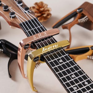 Customized Wood Guitar Capo With Guitar Pick,Personalized Guitar Capo Gift For Him,Ideal Father&#39;s Day Gift,Handmade Gift For Couples