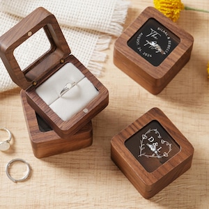 Personalized Wooden Ring Box,Square Engagement Ring Box,Double Ring Bearer Box,Custom Ring Holder,Wedding Ring Box,Ring bearer ring box