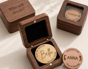 Personalized Coin with Wooden Box - Custom Flip Coin for Couples, Decision Making Coin for Special Occasions, Ideal Birthday Gift