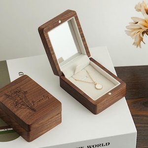 Gepersonaliseerde kettingdoos voor Moederdagcadeaus,aangepaste houten doos cadeau voor haar,handgemaakte gegraveerde houten spiegeldoos met naam,aangepaste sieradendoos