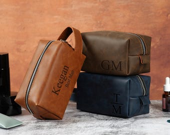 Personalized Men's Leather Toiletry Bag Groomsmen Gifts, Handmade DoppKit Men's Leather Accessory, Graduation Gift for Him,Wedding Gift