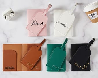 Gepersonaliseerde leren paspoorthoes met bagagelabelset: een zinvolle reisliefhebber, cadeaus voor haar, cadeaus voor hem