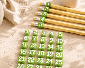 Back to School Pencil Toppers, Numbered Classroom Pencils, Teacher Gift, Reusable Student Supply Labels