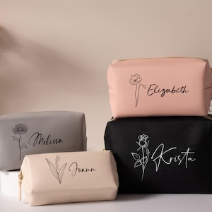 Benutzerdefinierte Monogramm Leder Make-up-Tasche, personalisierte Kosmetiktasche für Frauen, Brautjungfer Geschenk, Brautparty Andenken Geschenk, Hochzeit Gastgeschenk
