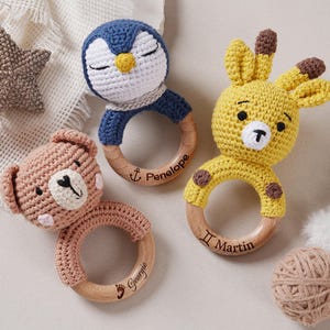 Personalized Rattle for Baby Shower, Name Engraving Baby Gift, Wooden Rattle Ring for Newborn Gift, Newborn Gift, Gift for Nephew Niece