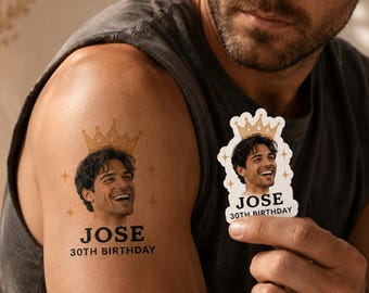Custom Birthday Temporary Tattoos, Personalized Face Tattoo, 21st 30th 40th 50th Birthday Party Favors, Funny Birthday Gifts for Him