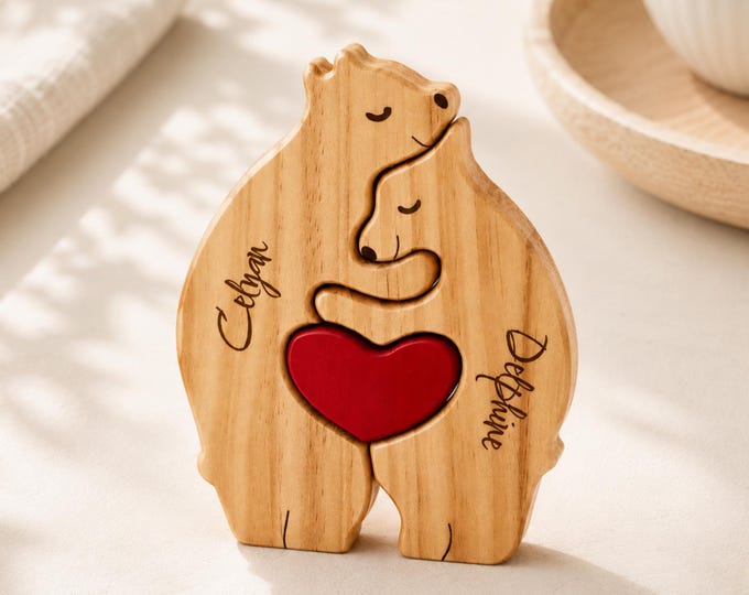Personalised Family Name Puzzle,Wooden Bear Family Puzzle,Keepsake Gift For Parents,Animal family, Home décor,Gift For Children