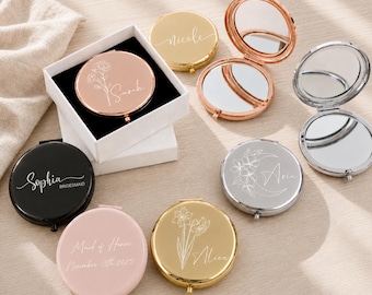 Personalized Compact Mirror Gift for her, Custom Bridesmaid Proposal Gift For Her,Handmade Engraved Mirror Gift for Women,Bridesmaid Gifts