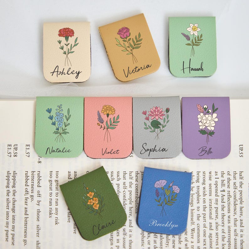 Personalized Leather Bookmark,custom Birth Month Flower With Name for ...
