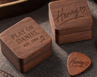 Handmade Wooden Guitar Pick Box,Personalized Guitar Pick Holder Storage,Wood Guitar Plectrum Organizer Case,Ideal Birthday Gift For Him