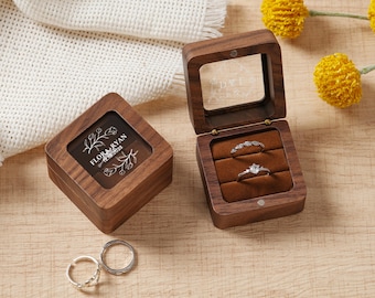 Personalized Wedding Ring Box, Wooden Double Ring Bearer, Engagement Proposal Ring Holder, Ring Bearer Box,Minimalist Ring Box Earring Box