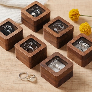 Handmade Monogram Wooden Ring Box Earring Box,Engraved Ring Box For Anniversary Gifts,Wood Ring Box For Wedding Gifts,Keepsake Gift For Her