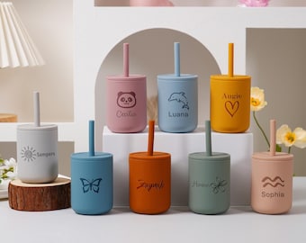 Custom Baby Sippy Cup with Engraving Name,Engraved Toddler Cup Gift for Kids,Reusable Kid Sippy Bottle,Back to School Gift for Her/Him