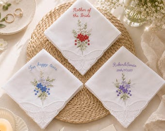 Wedding Hanky Personalized Gift, Embroidered Wedding Handkerchief, Mother of the Bride Keepsake, Tears of Joy Gift