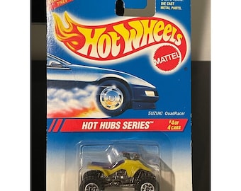 00566 - Hot Wheels 1995 Hot Hubs Series Suzuki QuadRacer #4 Vehículo todoterreno amarillo de juguete