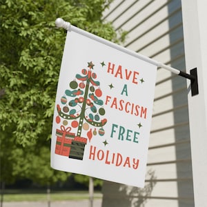 Retro Christmas Fascism Free Holiday Yard Flag, Liberal Christmas, Polite Anti Maga Garden Flag, Anti Trump Flag, Polite Anti Trump