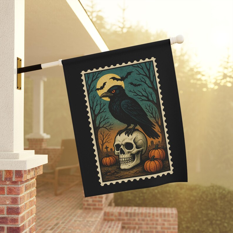 Halloween Decorative Yard Flag, Gifts-for-Halloween, Gift-for Halloween-Lover, Gifte-for Halloween, Crow Lover Gifted, Black Raven Crowing image 4