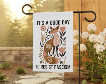 Resist Fascism Democratic Flag, Floral Fox Yard Flag