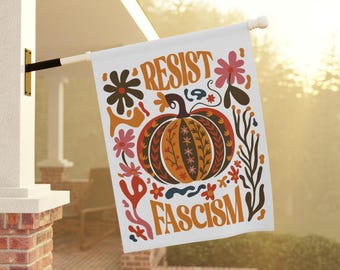 Bandera de jardín demócrata anti-Trump, de resistencia al fascismo, liberal de Halloween, bandera de jardín anti-MAGA educada, bandera anti-Trump, divertida y educada anti-Trump.