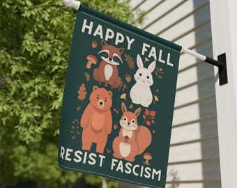 Democratic Anti Fascism Yard Flag, Fall Progressive Garden Flag