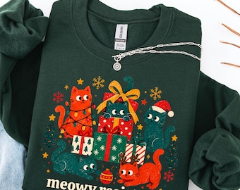 Meawy Resistmas Holiday Sweatshirt, Barnlös Kattkvinna Sweatshirt