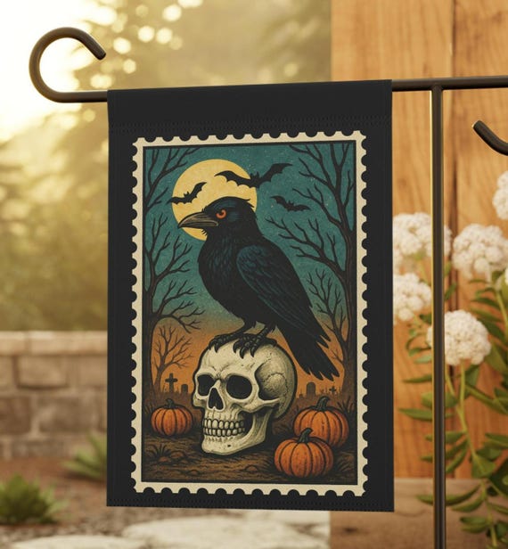 Halloween Decorative Yard Flag, Gifts-for-Halloween, Gift-for Halloween-Lover, Gifte-for Halloween, Crow Lover Gifted, Black Raven Crowing