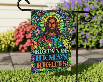 Achtung der christlichen Gartenfahne, höfliche Anti-Trumpf-Flagge, christliche Fortschrittsfahne